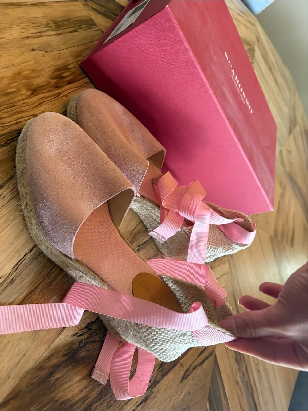 Scarosso Pink Ribbon Tie Espadrille Flats for Women